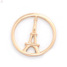 Alta calidad personalizada joyería metal oro rosa decorativa Torre Eiffel ventana encantos flotantes locket placas